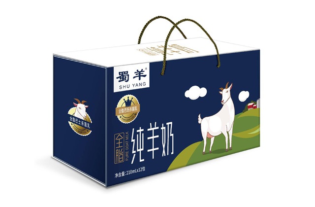 蜀羊全脂纯羊奶包装设计-卡通元素手绘、利乐包设计、外箱包装创意设计